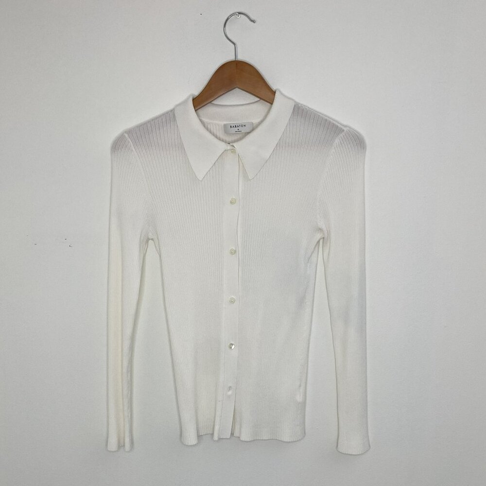 Babaton - Aritizia - Collared, Long Sleeve Sweatshirt, White, Size M